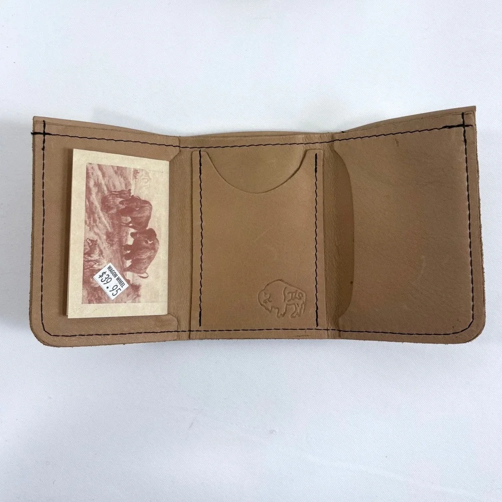 TLS Wallets Trifold Wallet Saddle Tan Buffalo Leather Handcrafted New wih Box‎